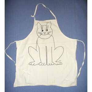 VTG Cat Kitten Line Drawing Apron Art by Olivia - Kitchen Craft Full Size Bib